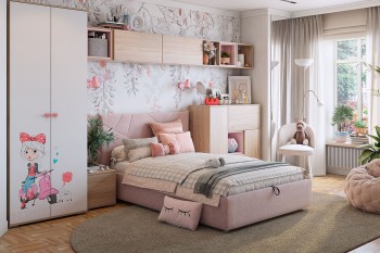 Комплект детской мебели Алина К2 Дуб мария/белый/нежно-розовый велюр в Довольном - dovolnoe.mebel54.com | фото