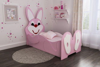 Кровать детская Зайка 1.6 Розовый/Белый в Довольном - dovolnoe.mebel54.com | фото