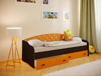Кровать Софа-8 с мягкой спинкой (900х1900) Венге/Оранжевый в Довольном - dovolnoe.mebel54.com | фото