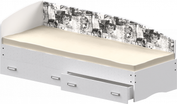 Кровать Софа-9 с мягкой спинкой с рисунком Милана (900х1900) Белый в Довольном - dovolnoe.mebel54.com | фото
