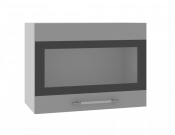 Норд ШВГС 600 Шкаф верхний горизонтальный со стеклом (Софт черный/корпус Белый) в Довольном - dovolnoe.mebel54.com | фото