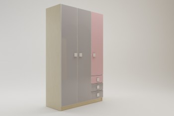 Шкаф 3-х створчатый с ящиками Грэйси (Розовый/Серый/корпус Клен) в Довольном - dovolnoe.mebel54.com | фото