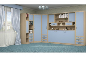 Шкаф-кровать детская в синих тонах в Довольном - dovolnoe.mebel54.com | фото