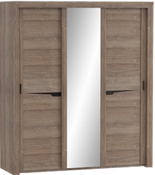 Шкаф трехдверный Соренто с раздвижными дверями Дуб стирлинг/Кофе структурный матовый в Довольном - dovolnoe.mebel54.com | фото